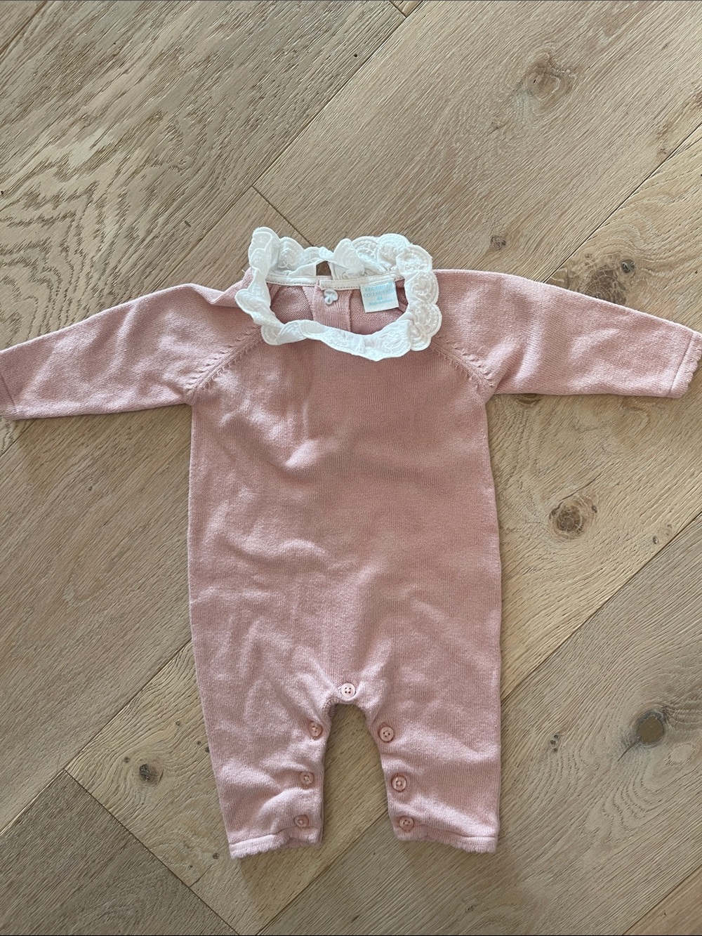 Edgehill Collection Dusty Pink Knit one piece with White Lace Collar
